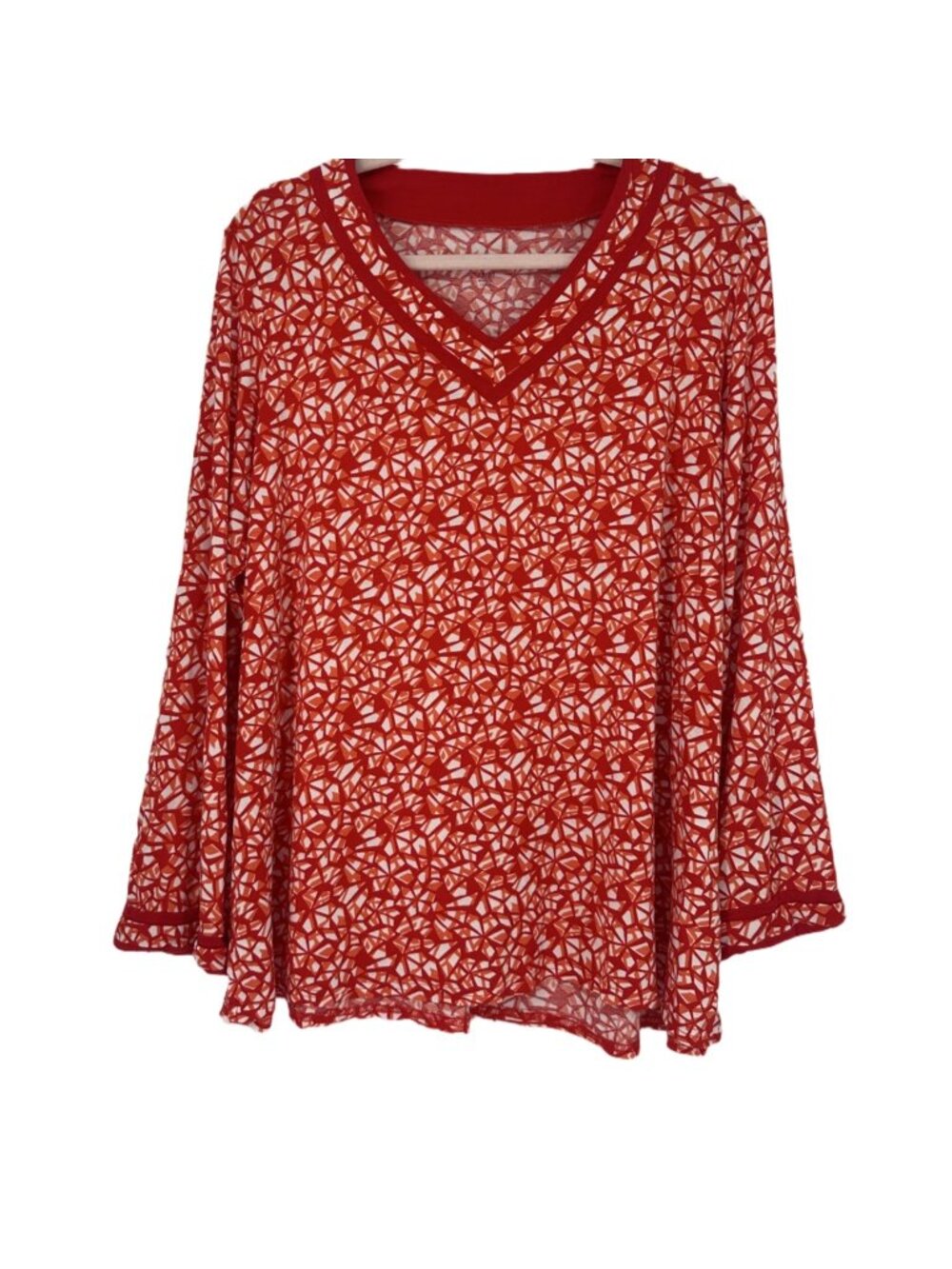 Jessica London Tunic Blouse 2X Plus Rust Red Geometric Print Flowy Stretch Knit
